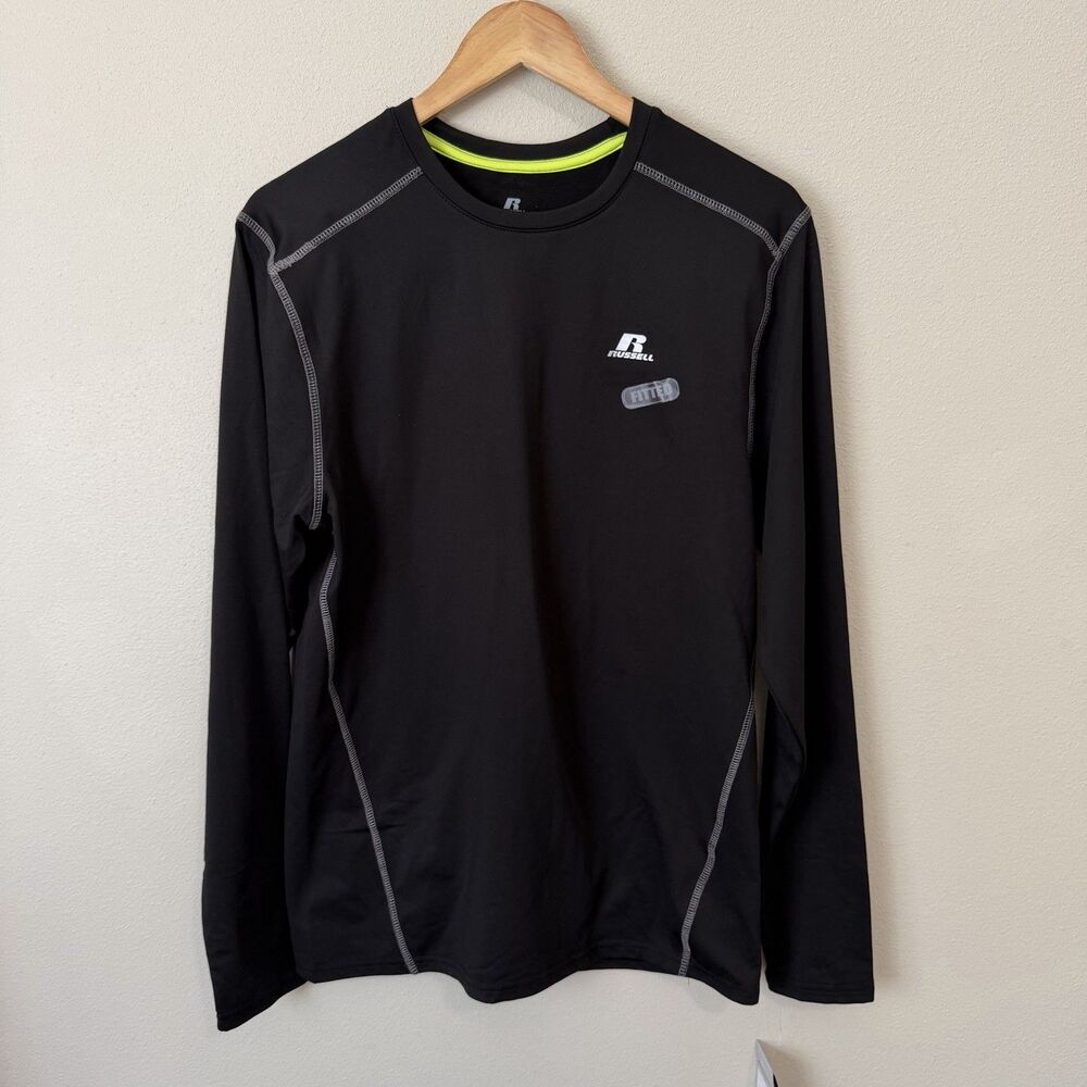 NEW Russell Dri-power Fitted Long Sleeve Shirt Black Stretch Mens L